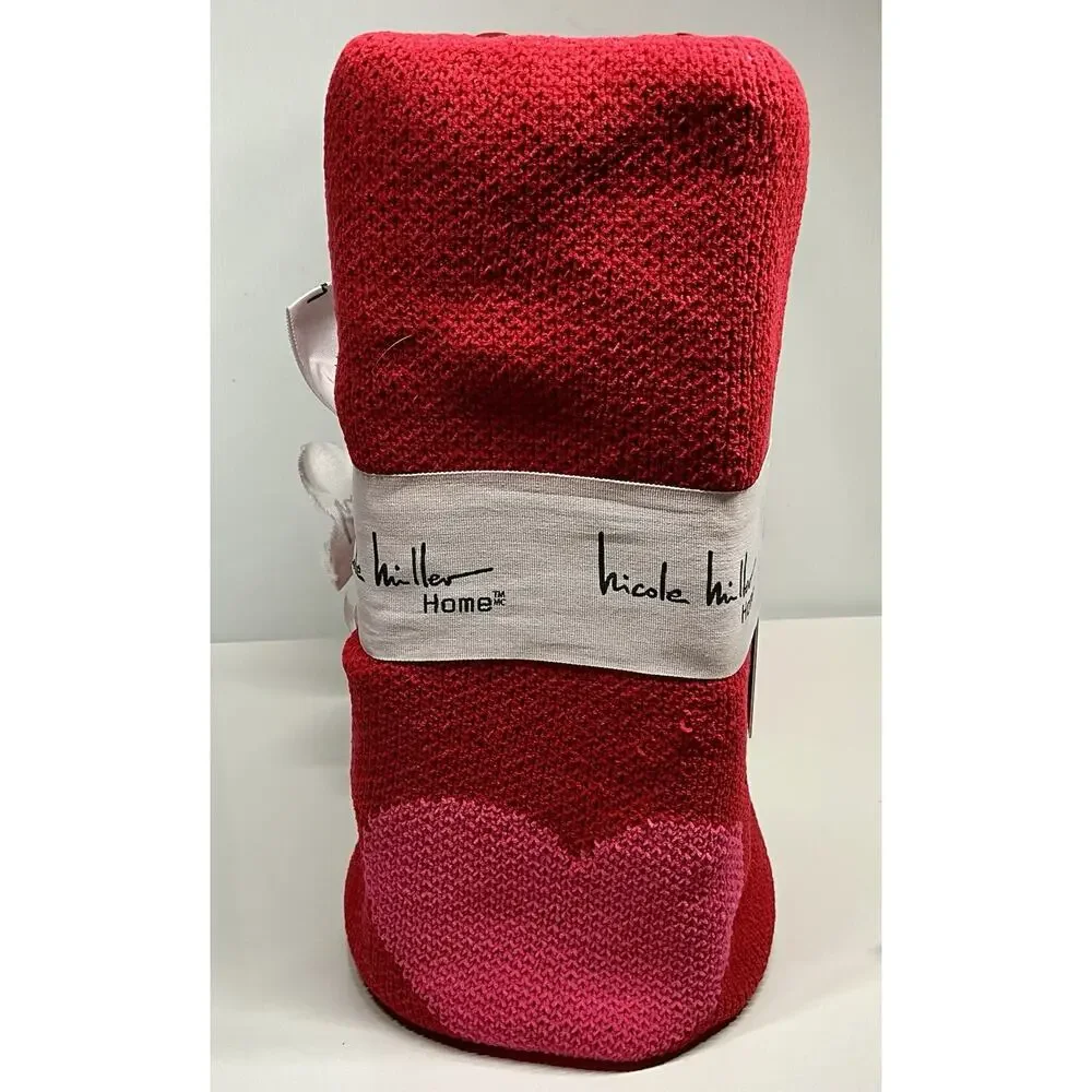 Nicole Miller Blanket Full/Queen Hearts RED PINK 90”x90” Super Soft NEW!
